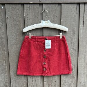 Red Corduroy/Canvas Button-Up Skirt